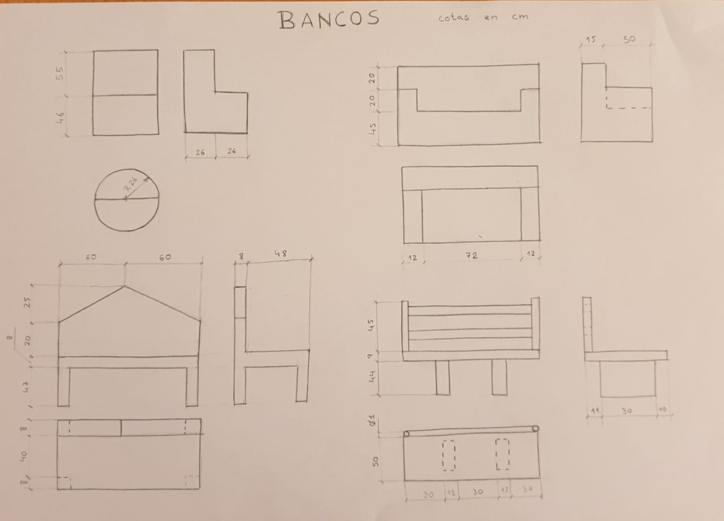 Ejemplo de los croquis de los cuatro bancos